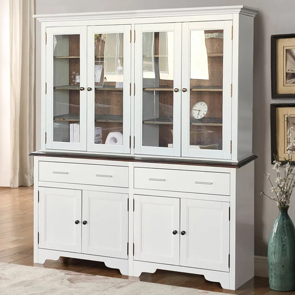 8 Door 2 Drawer Display Dresser with Glass Panels - White
