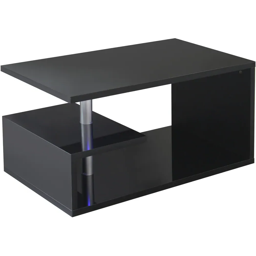 Abstract LED Coffee Table with Storage - Black