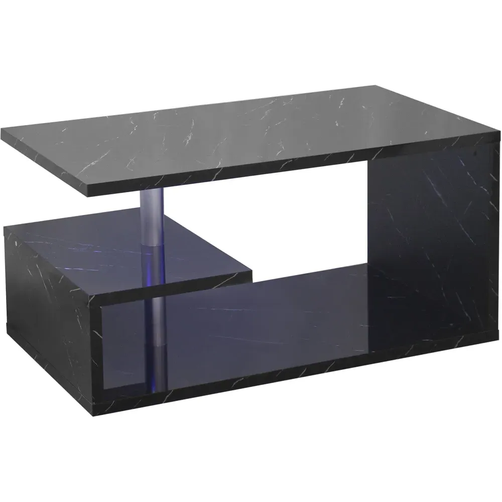 Abstract LED Coffee Table with Storage - Black Marble Effect
