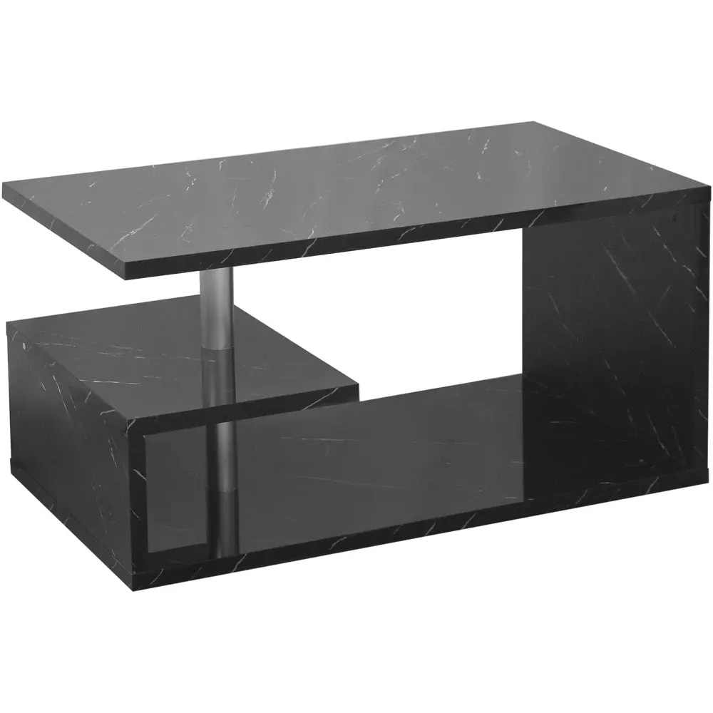 Abstract LED Coffee Table with Storage - Black Marble Effect