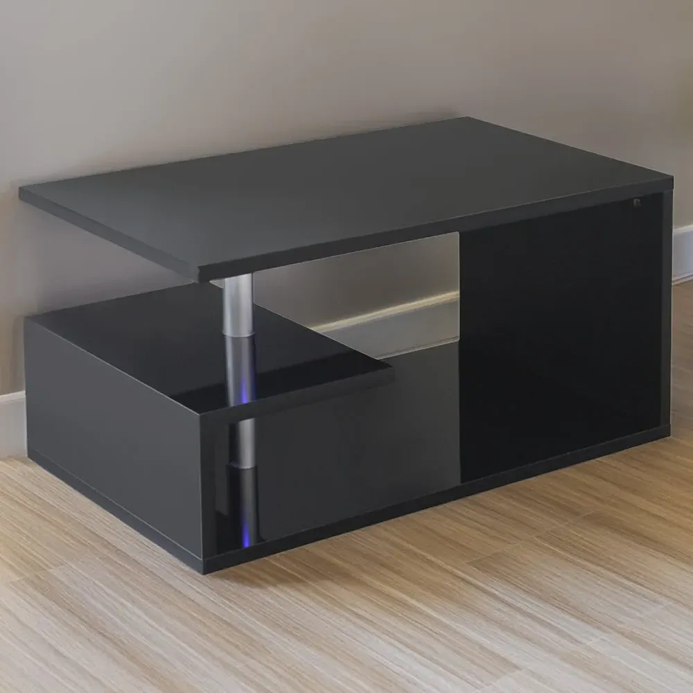 Abstract LED Coffee Table with Storage - Black image