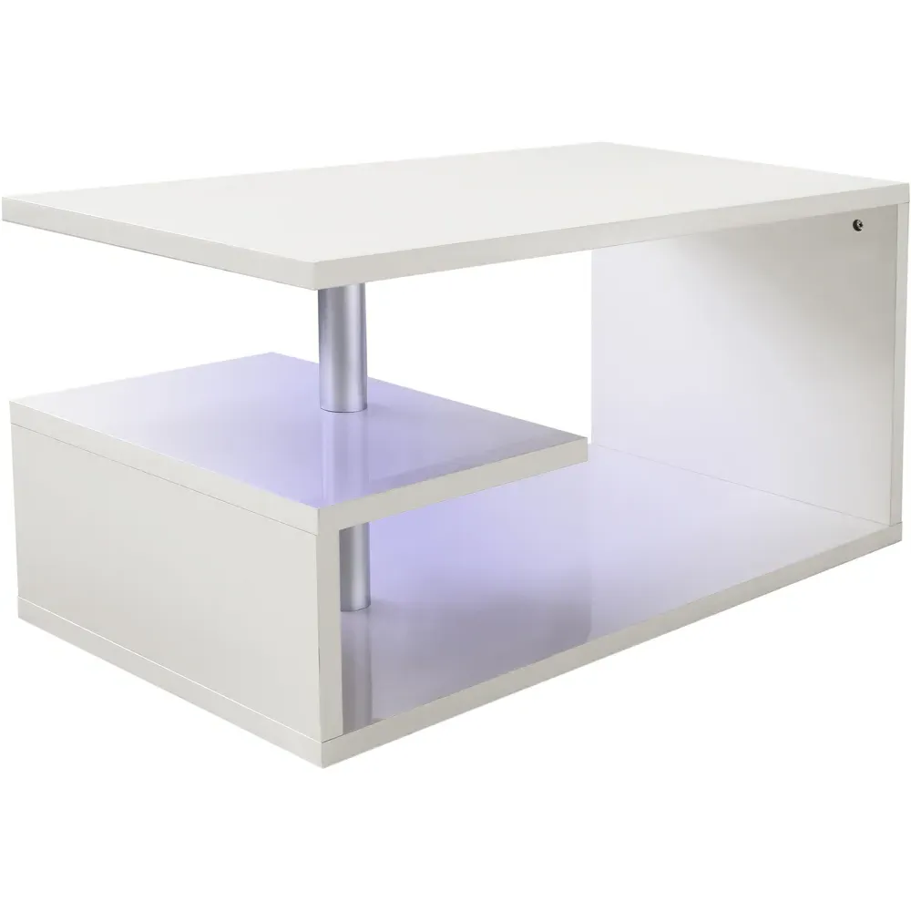Abstract LED Coffee Table with Storage - White
