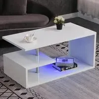 Abstract LED Coffee Table with Storage - White