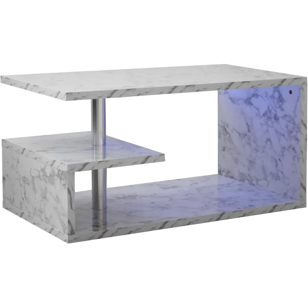 Abstract LED Coffee Table with Storage - White Marble Effect