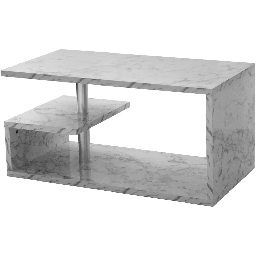 Abstract LED Coffee Table with Storage - White Marble Effect