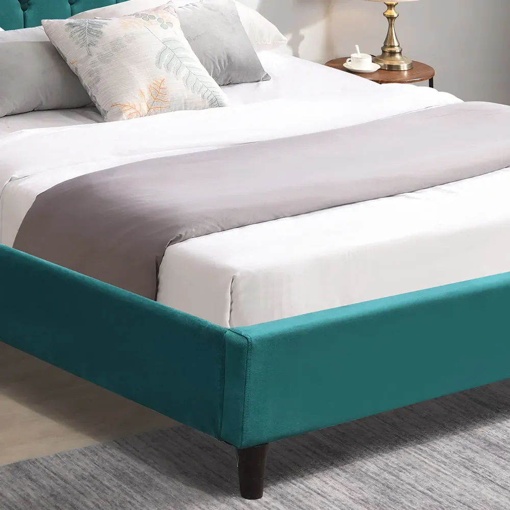 Double Bed Frame with LED Headboard - Green, Fabric