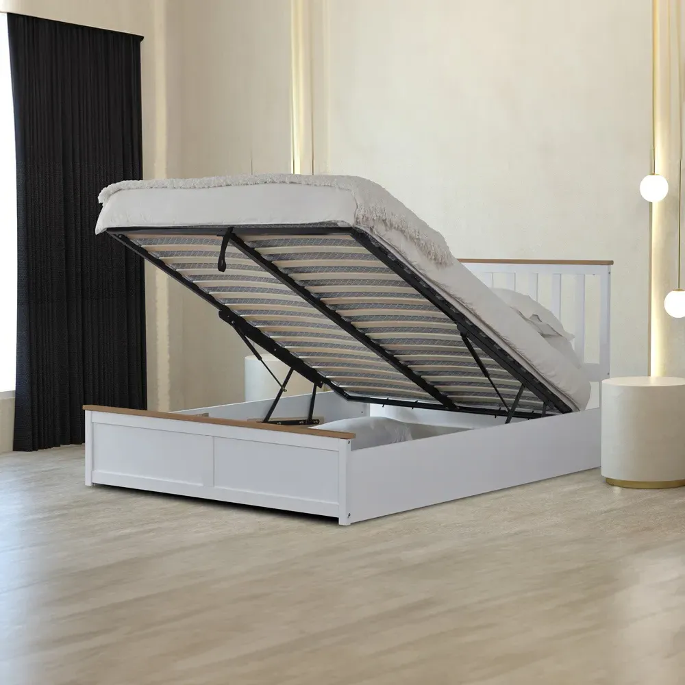 Double Gas Lift Ottoman Bed with Storage - White