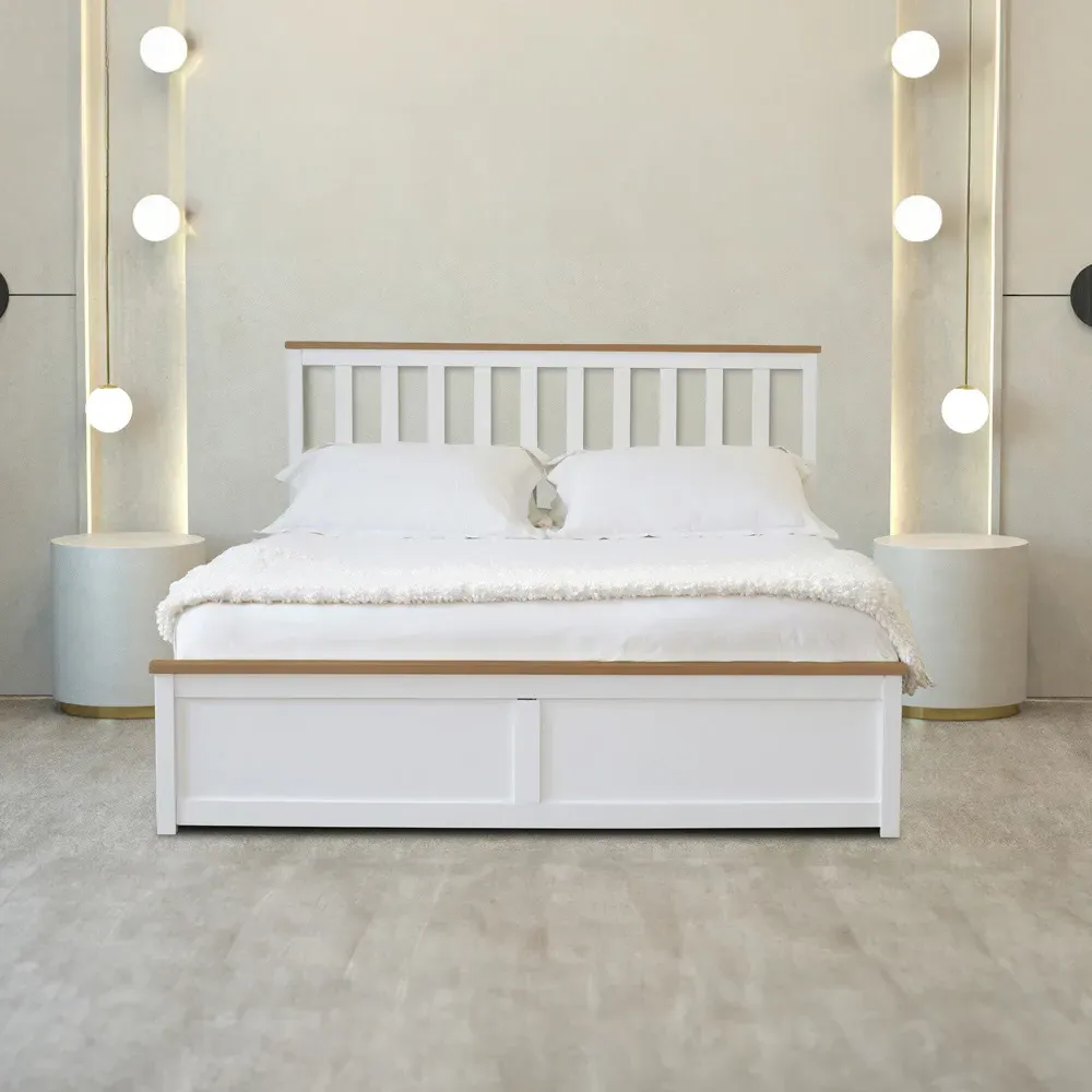 Double Gas Lift Ottoman Bed with Storage - White