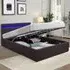 Double Ottoman Bed Frame with LED Storage - Brown, Faux Leather