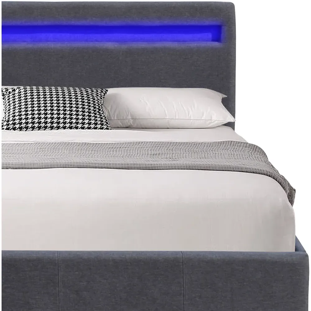 Double Ottoman Bed Frame with LED Storage - Dark Grey