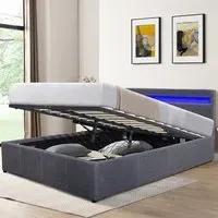 Double Ottoman Bed Frame with LED Storage - Dark Grey