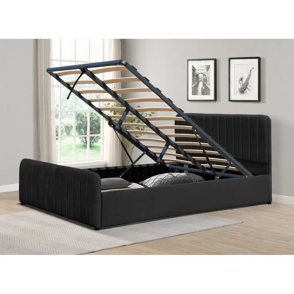 Double Ottoman Bed Frame with Storage - Black, Velvet