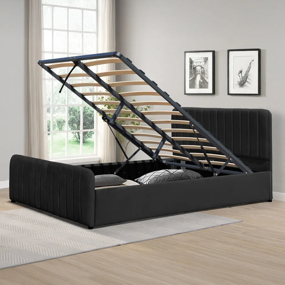 Double Ottoman Bed Frame with Storage - Black, Velvet