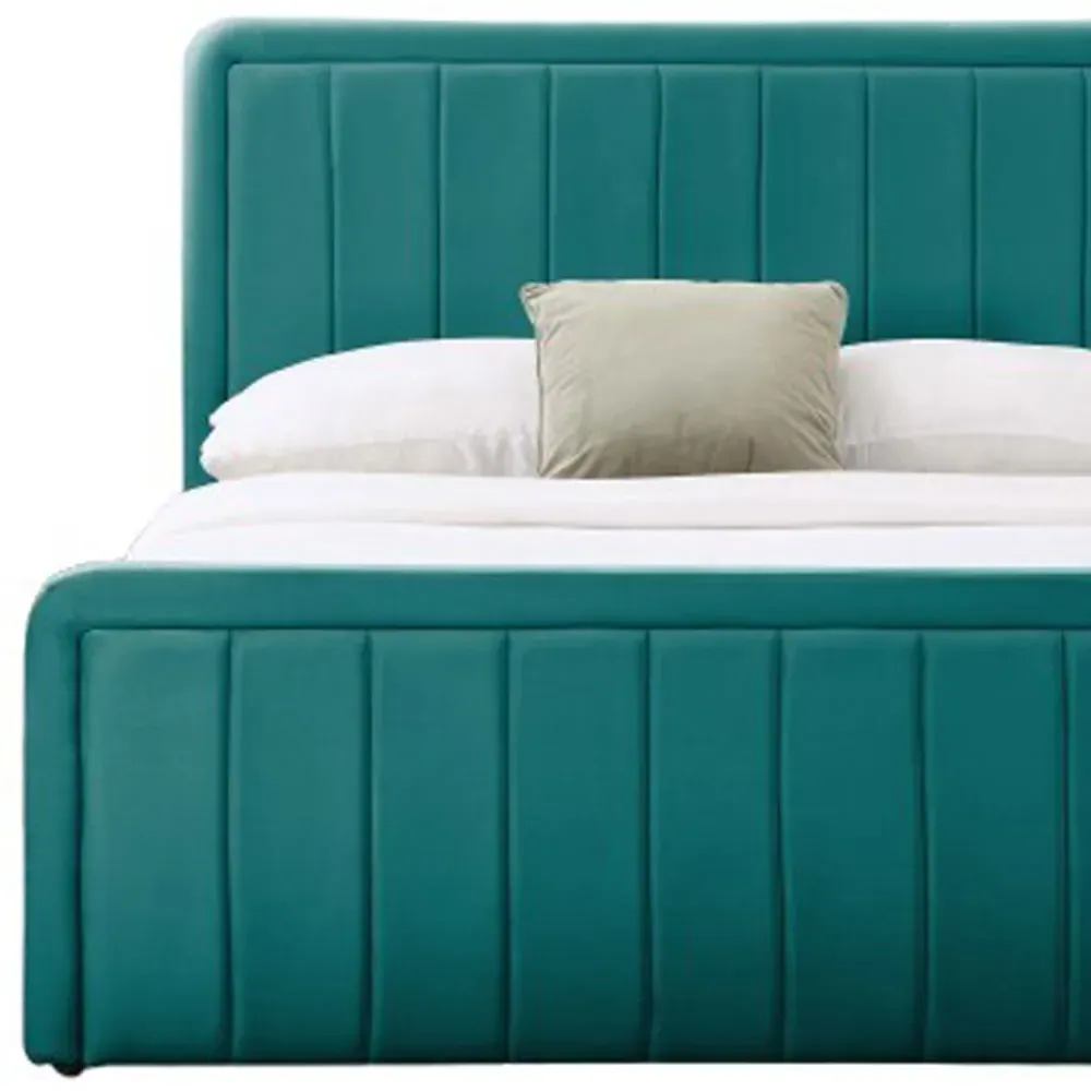Double Ottoman Bed Frame with Storage - Green, Velvet