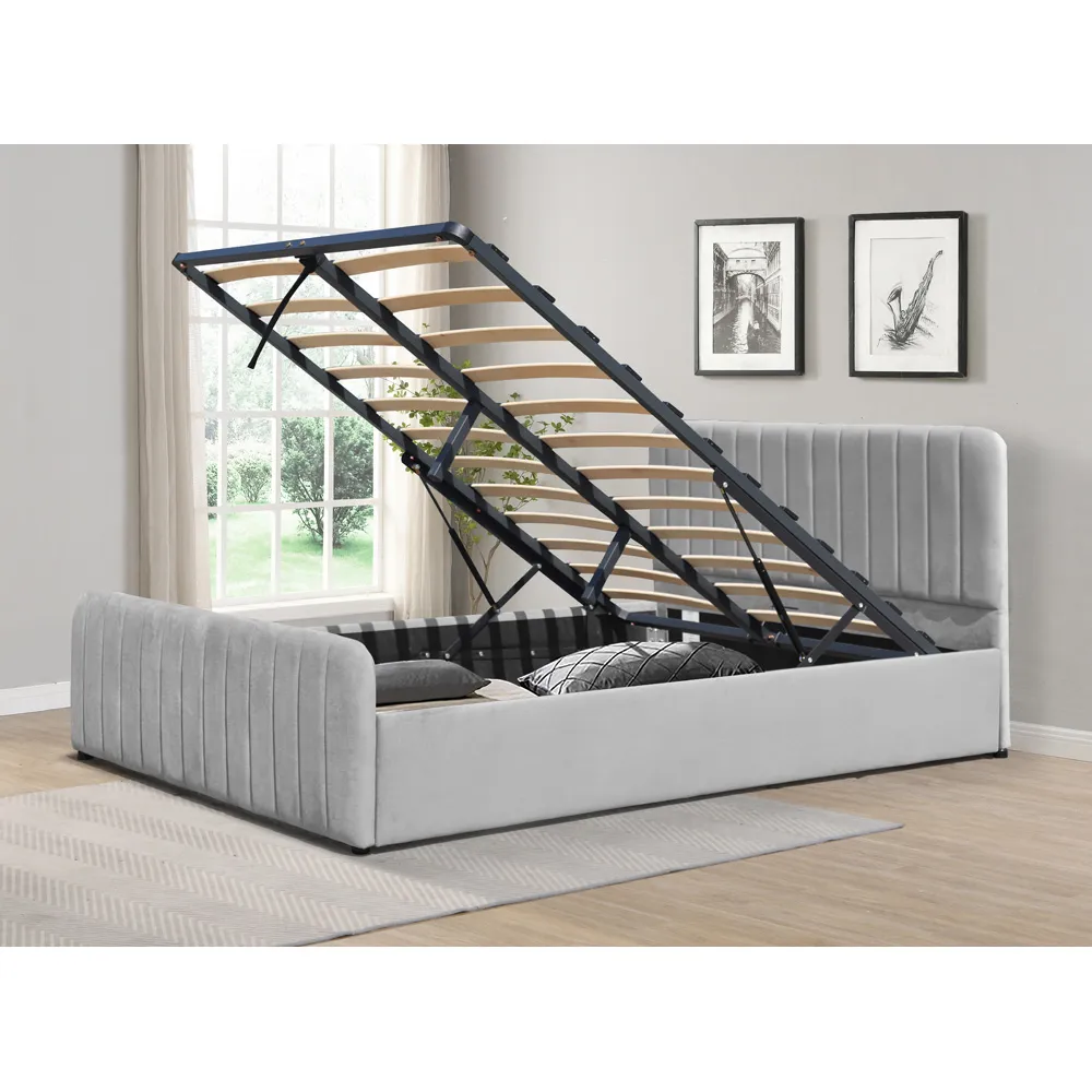 Double Ottoman Bed Frame with Storage - Grey, Velvet