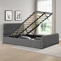Double Ottoman Bed Frame with Storage - Grey, Velvet