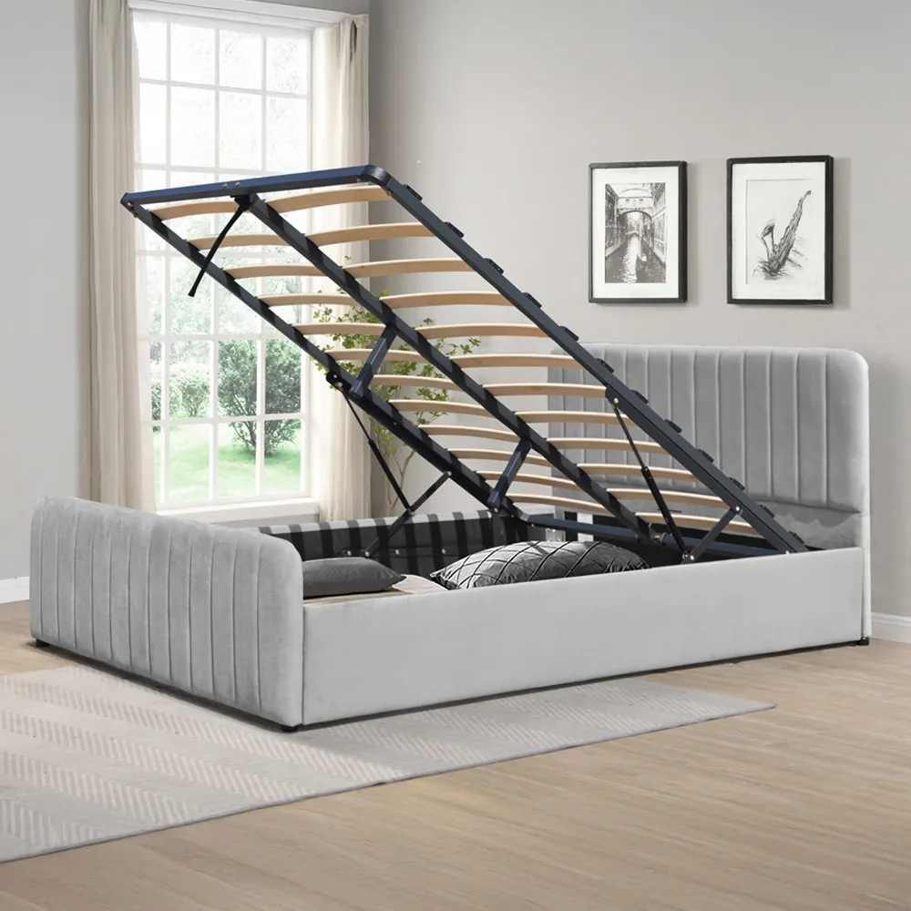 Double Ottoman Bed Frame with Storage - Grey, Velvet