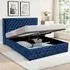 Double Winged Ottoman Bed Frame with Storage - Blue, Velvet