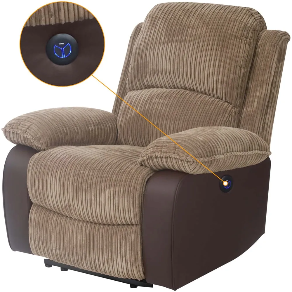 Electric Recliner Chair - Brown, Cord Fabric