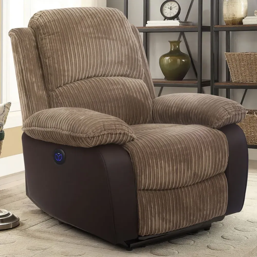 Electric Recliner Chair - Brown, Cord Fabric image