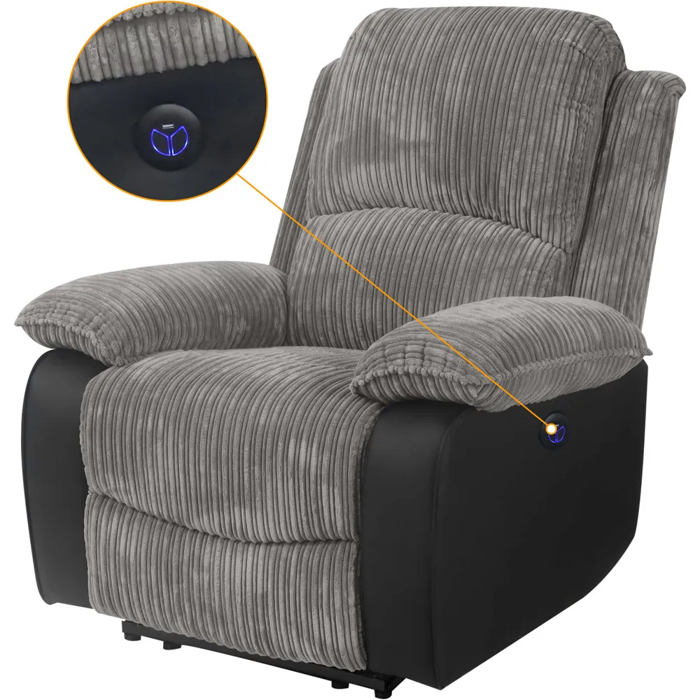 Electric Recliner Chair - Grey, Cord Fabric