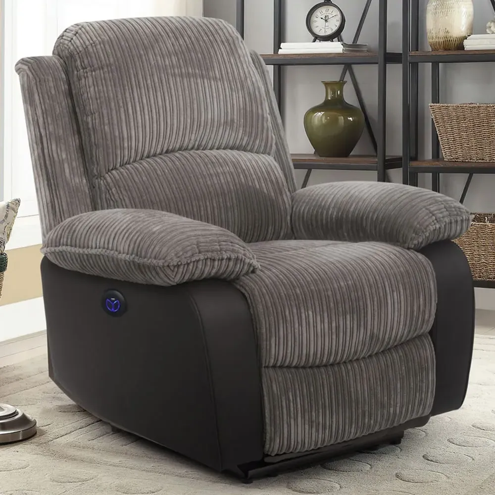 Electric Recliner Chair - Grey, Cord Fabric