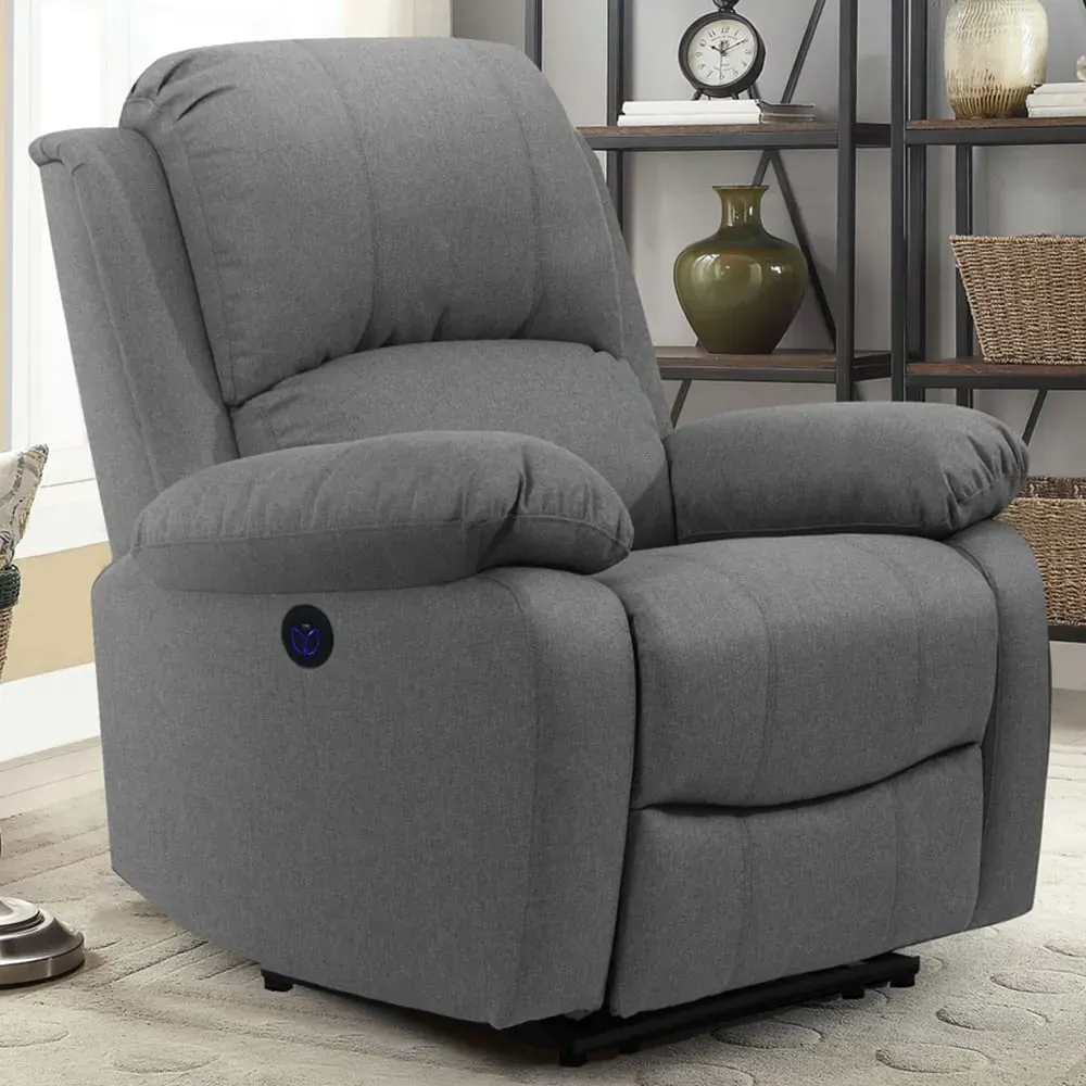 Electric Recliner Chair - Light Grey, Linen