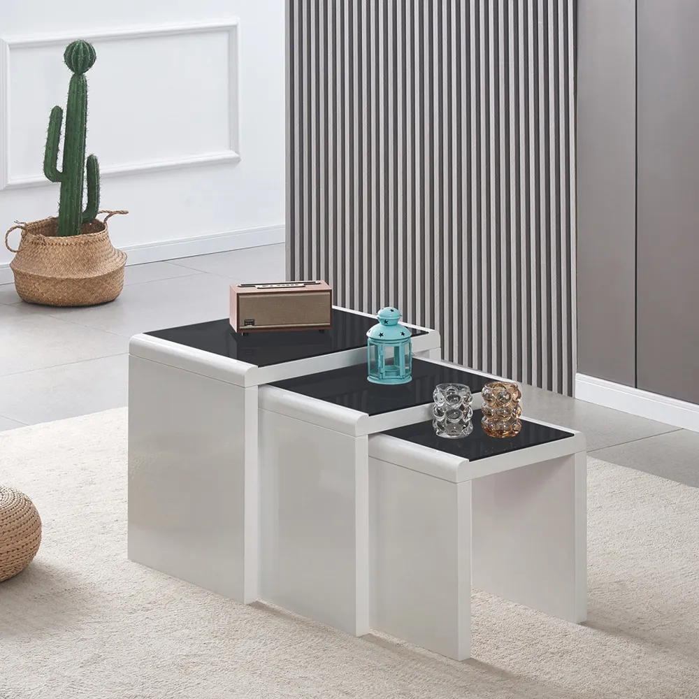 Glass Nest of Tables Set of 3 - White