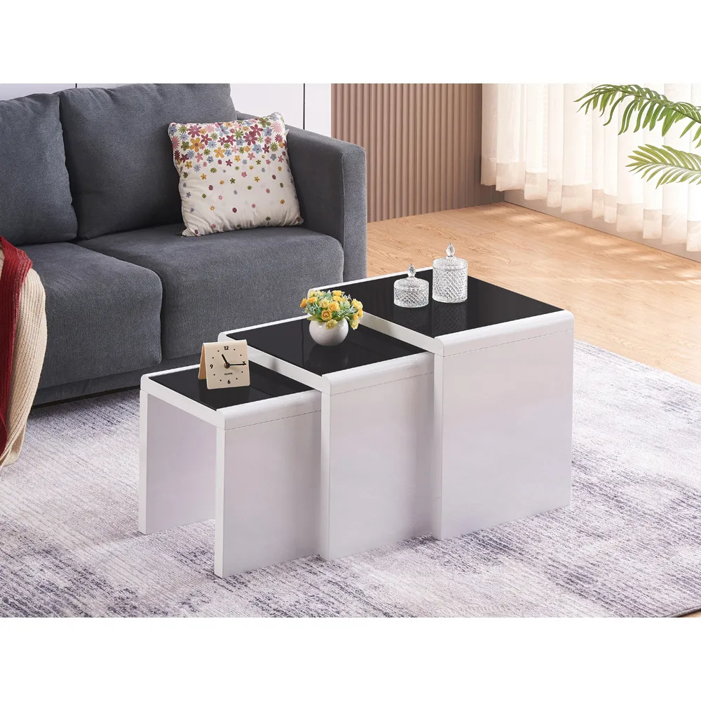 Glass Nest of Tables Set of 3 - White