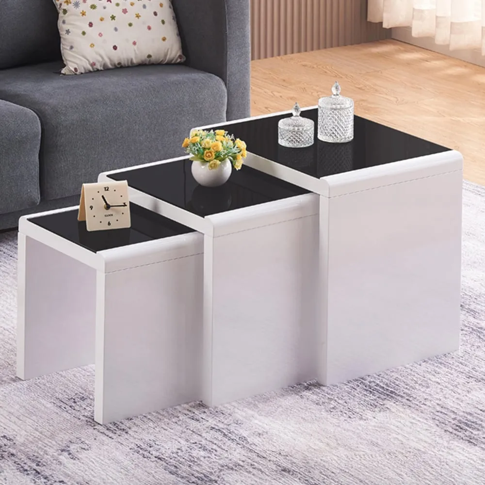 Glass Nest of Tables Set of 3 - White