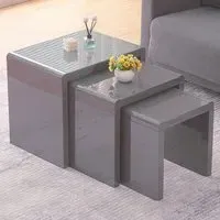 High Gloss Glass Nest of Tables Set of 3 - Grey
