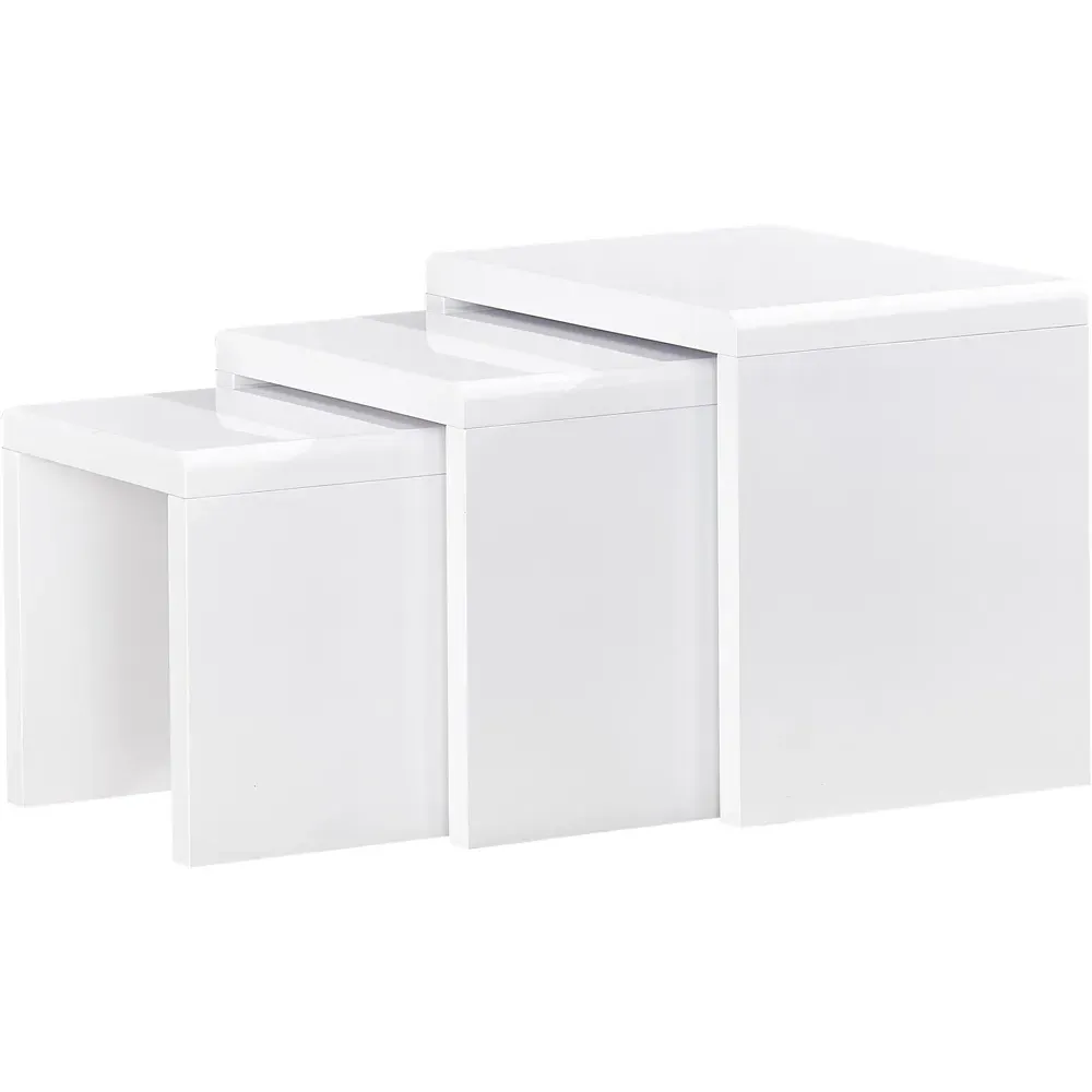 High Gloss Glass Nest of Tables Set of 3 - White