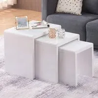 High Gloss Glass Nest of Tables Set of 3 - White