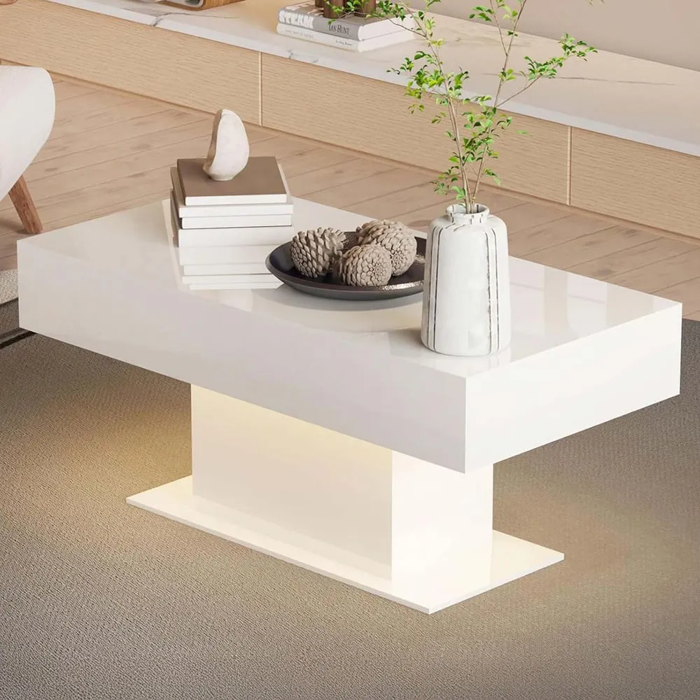 High Gloss LED Coffee Table - White image
