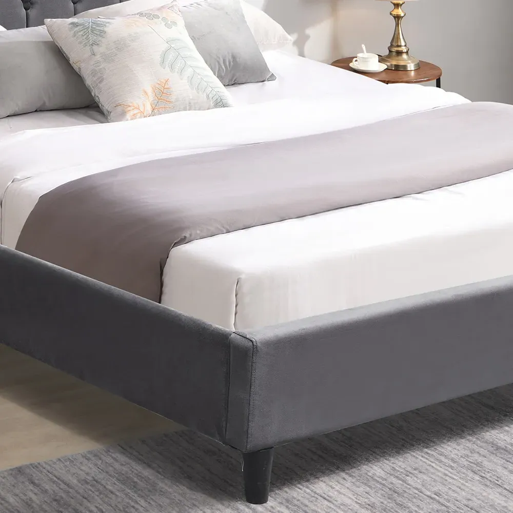 King Size Fabric Bed Frame with LED Headboard - Grey