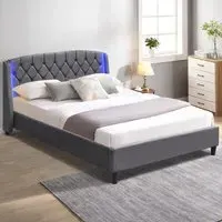 King Size Fabric Bed Frame with LED Headboard - Grey