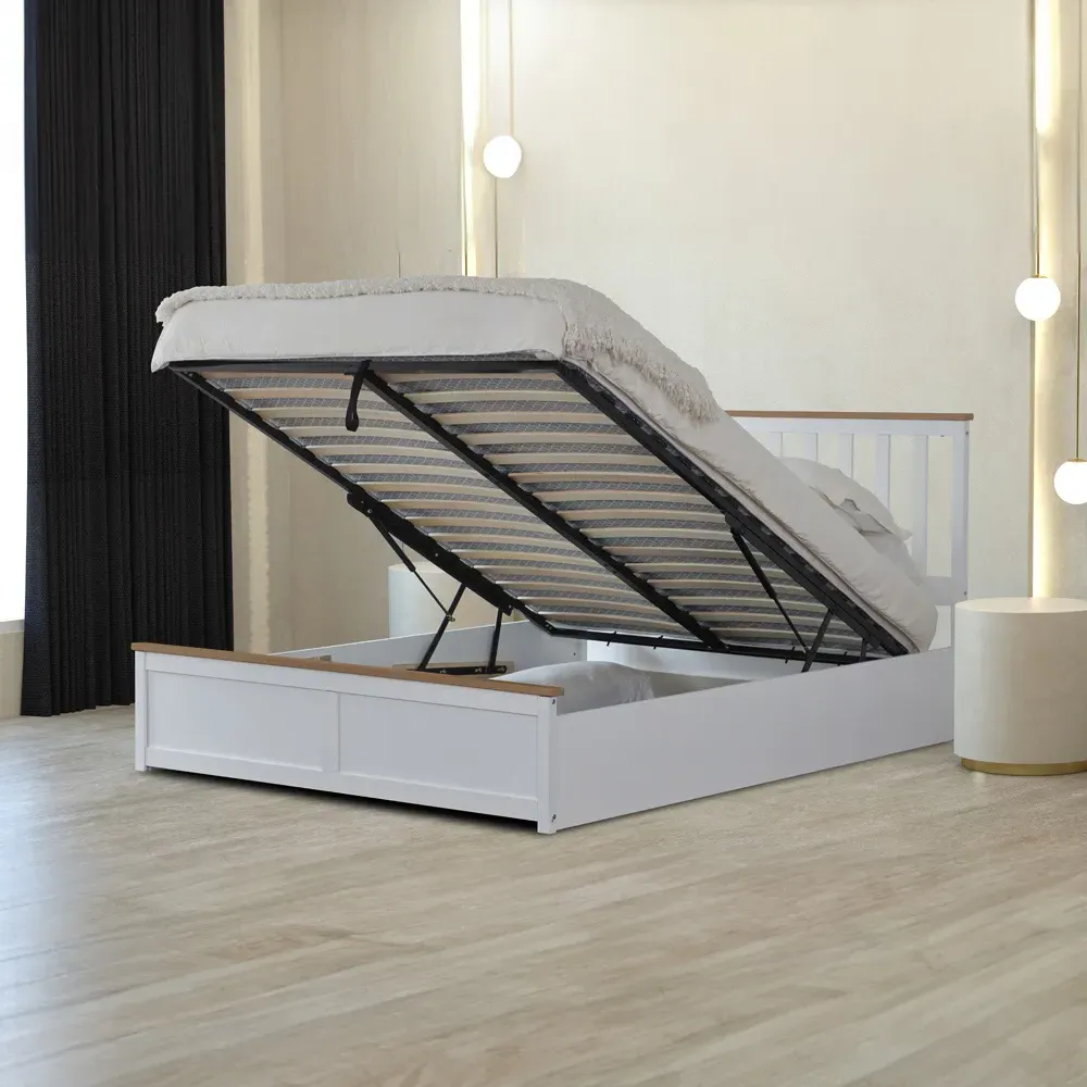 King Size Gas Lift Ottoman Bed with Storage - White