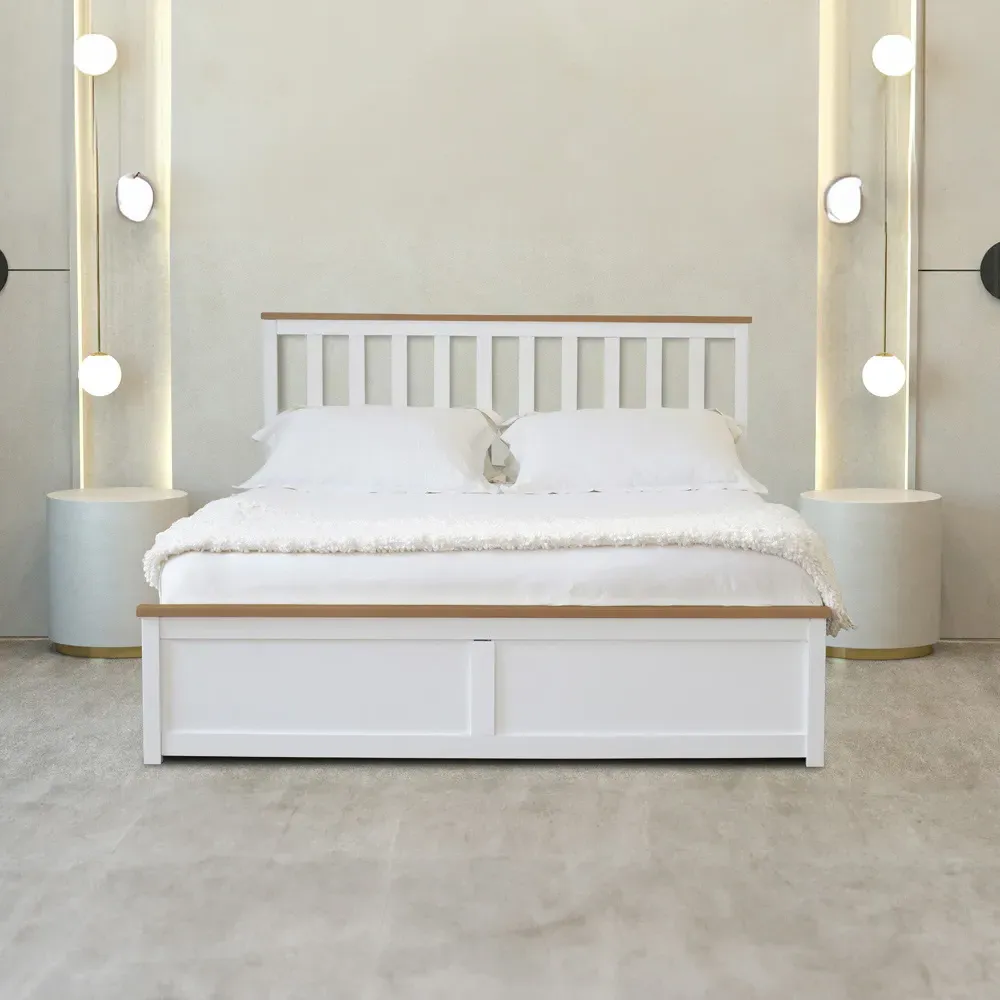 King Size Gas Lift Ottoman Bed with Storage - White