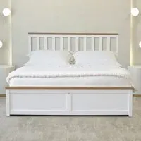 King Size Gas Lift Ottoman Bed with Storage - White