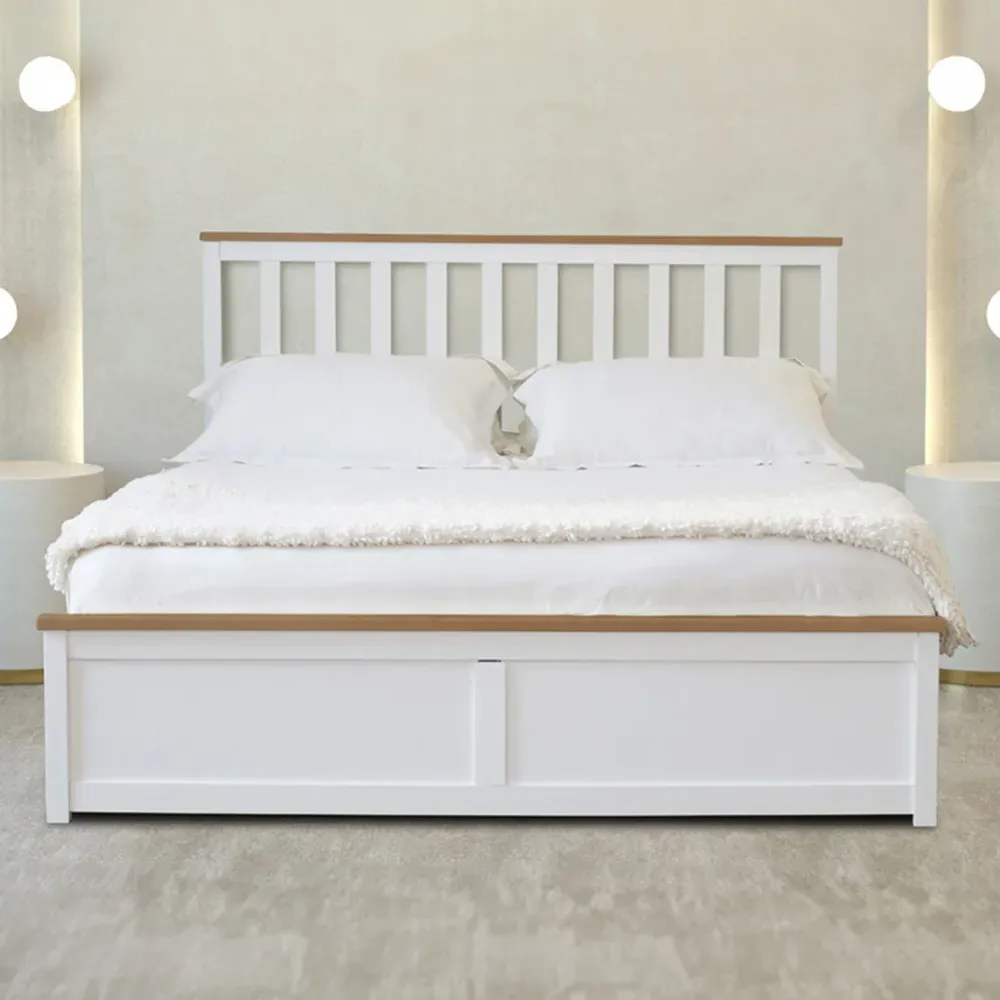 King Size Gas Lift Ottoman Bed with Storage - White