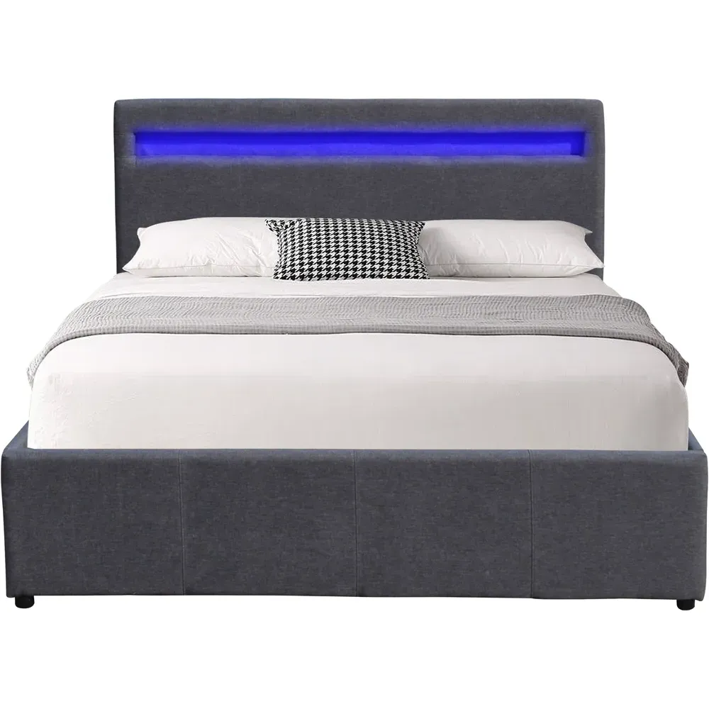 King Size Ottoman Bed Frame with LED Storage - Grey