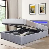 King Size Ottoman Bed Frame with LED Storage - Grey