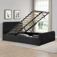 King Size Ottoman Bed Frame with Storage - Black, Velvet