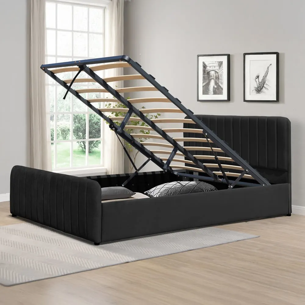 King Size Ottoman Bed Frame with Storage - Black, Velvet