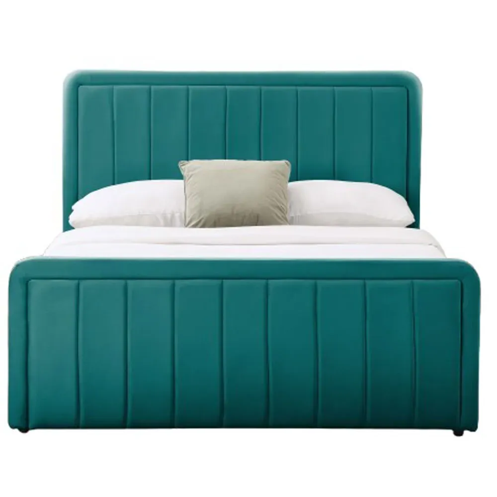 King Size Ottoman Bed Frame with Storage - Green, Velvet