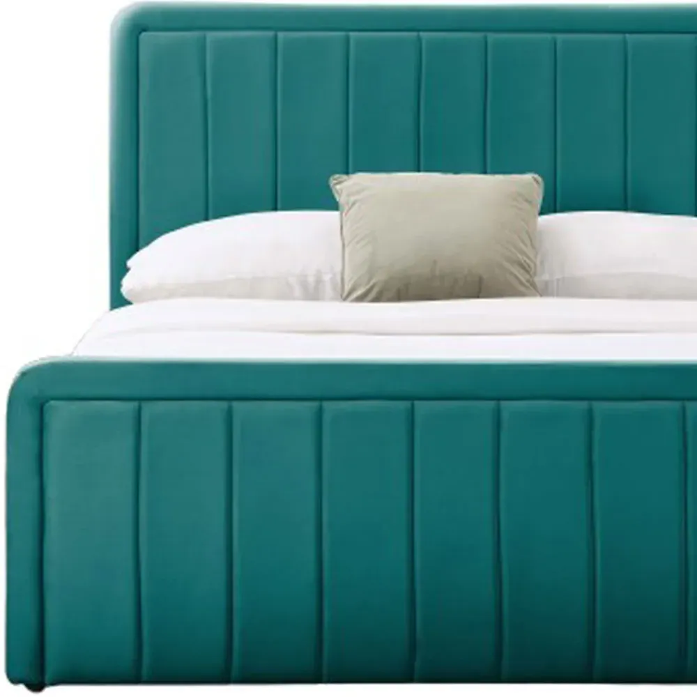 King Size Ottoman Bed Frame with Storage - Green, Velvet