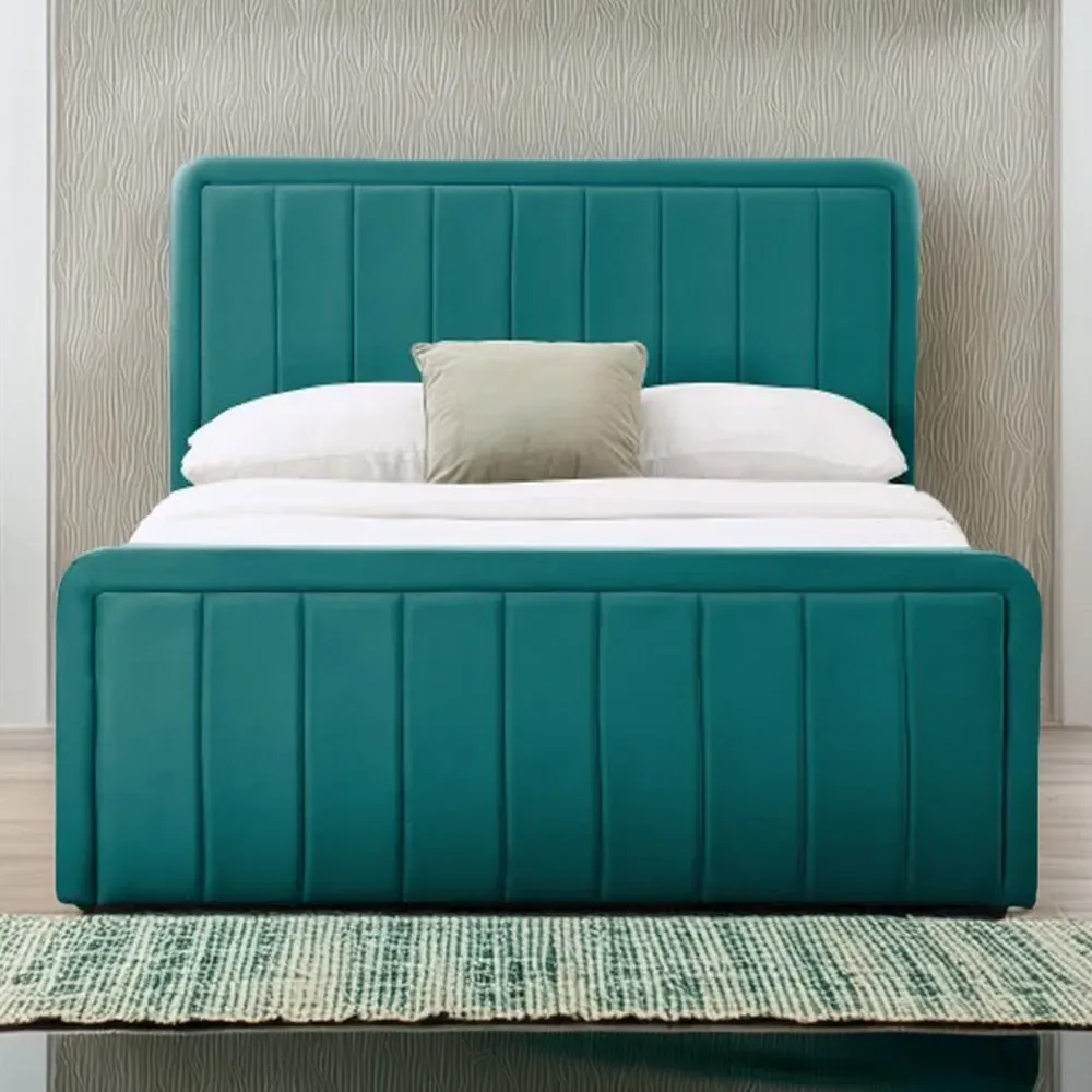 King Size Ottoman Bed Frame with Storage - Green, Velvet
