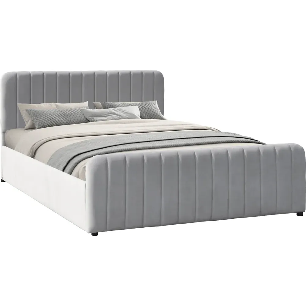 King Size Ottoman Bed Frame with Storage - Grey, Velvet