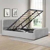 King Size Ottoman Bed Frame with Storage - Grey, Velvet