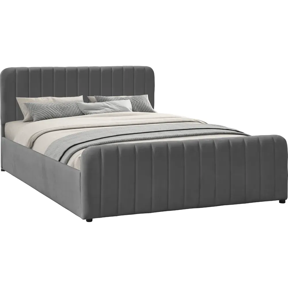 King Size Ottoman Bed Frame with Storage - Grey, Velvet